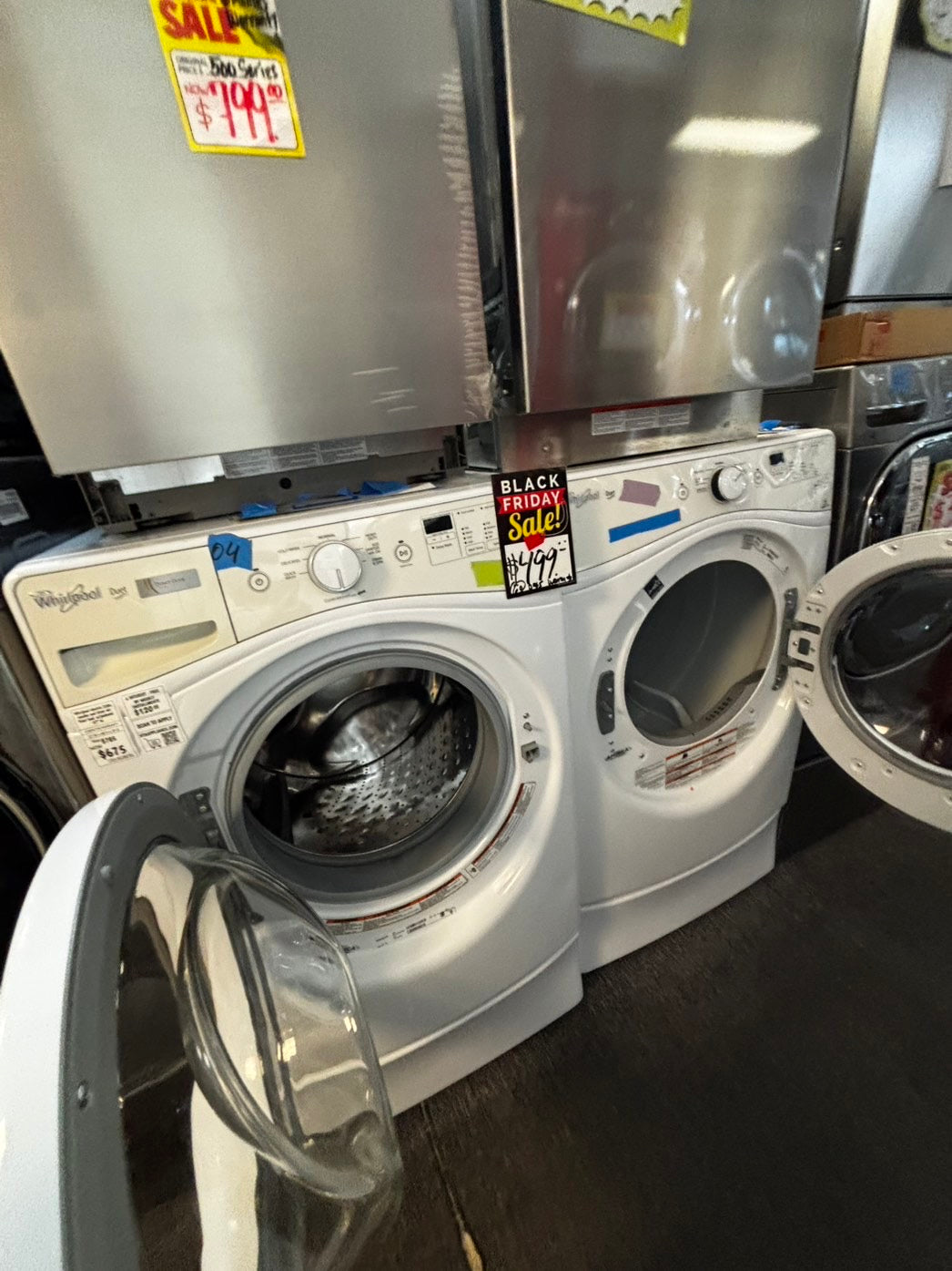 -Black Friday sale 🦃Whirlpool electric 220v washer and dryer set front load w/pedestal 27" in 
ITEM #Refurbished ED957PL