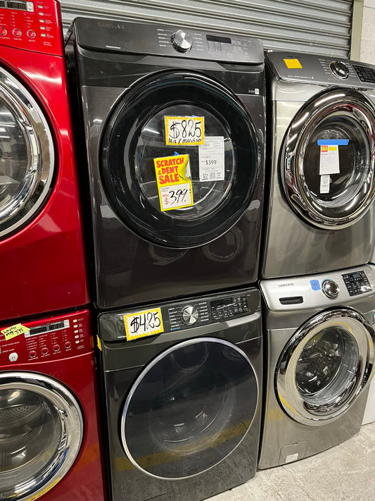 Used Samsung washer 4.5 cu ft & open box scratch & dent dryer 7.5 cu ft set electric 220v front load stackable pr side by side -sensor dry He in black stainless steel  #RF207SB