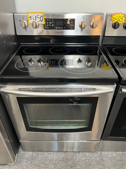 ~ Samsung glass top electric range 220v 5 burner warm zone convection bake broil roast  self clean Refurbished stainless steel 30" #ERS23L