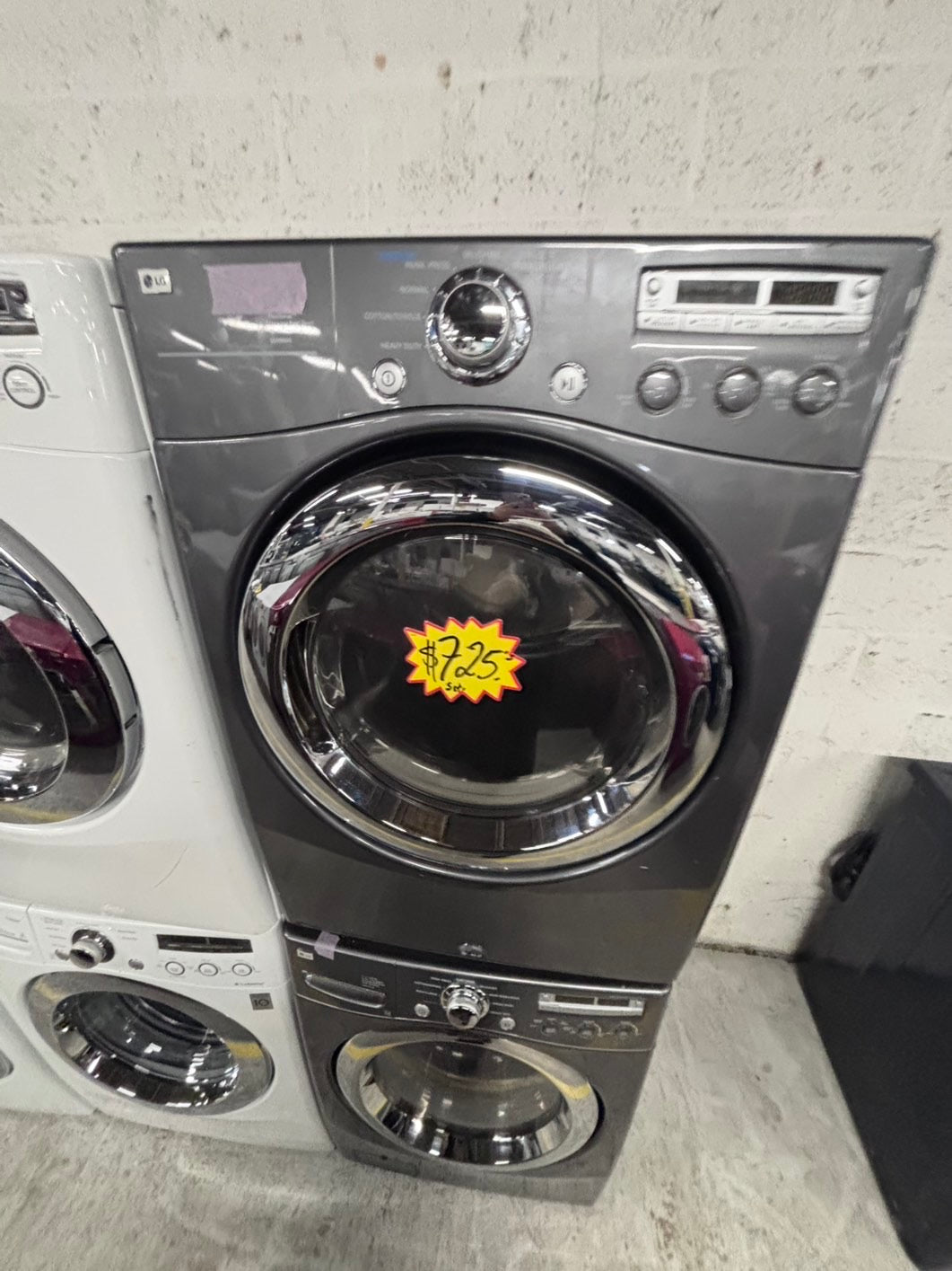>💥LG washer 4.0 cu ft & dryer 7.5 cu ft set electric 220v front load stackable or side by side - sensor dry He in gray used-refurbished #WDHL44B