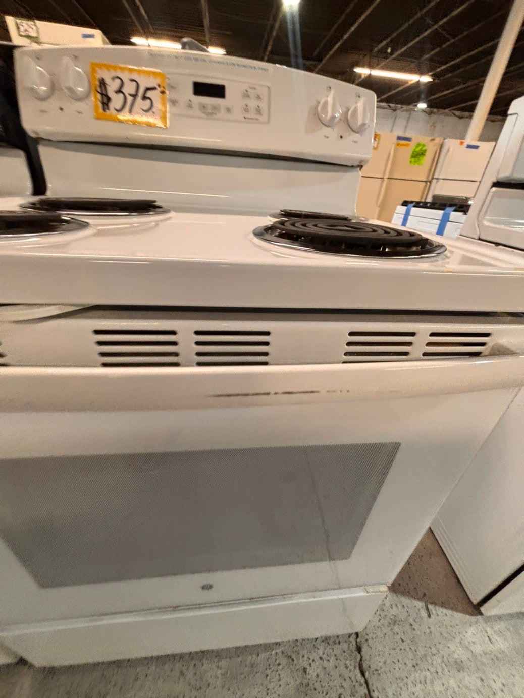 <> GE like new white electric coil top range coil 220v bake /Broil 4 burner used-Refurbished  great condition 30" #EG124B
