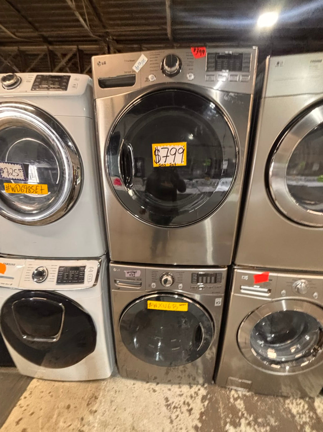 }}LG GAS  washer large capacity& dryer steam set front load stackable or side by side gray-silver 27” working 💯 with warranty !   used-Refurbished #LGSG3SET