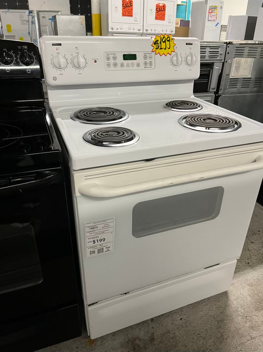 GE electric coil range 220v 4 burner bake broil hi/lo self clean in white 30" #ER536CB