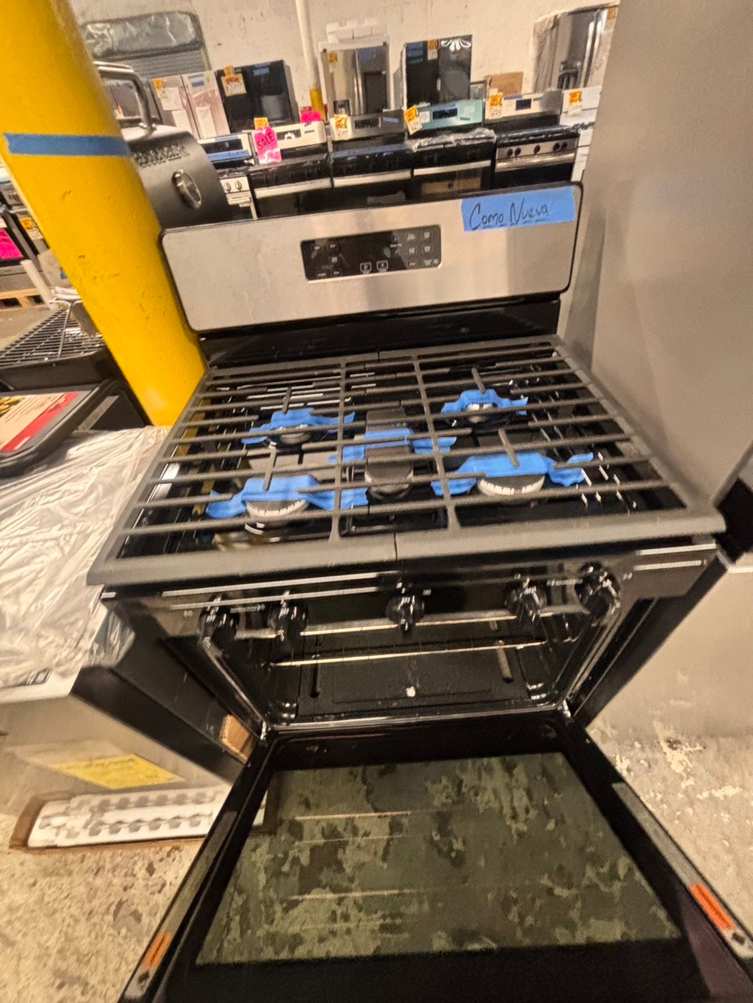 >Special 🎈4pc. Mix & match  Combo new open box costumer return -counter depth french door refrigerator whirlpool 36” w/ice maker inside gas range whirlpool five burners ,new open box over the range microwave GE & new open box dishwasher beko #RFWQ63PC