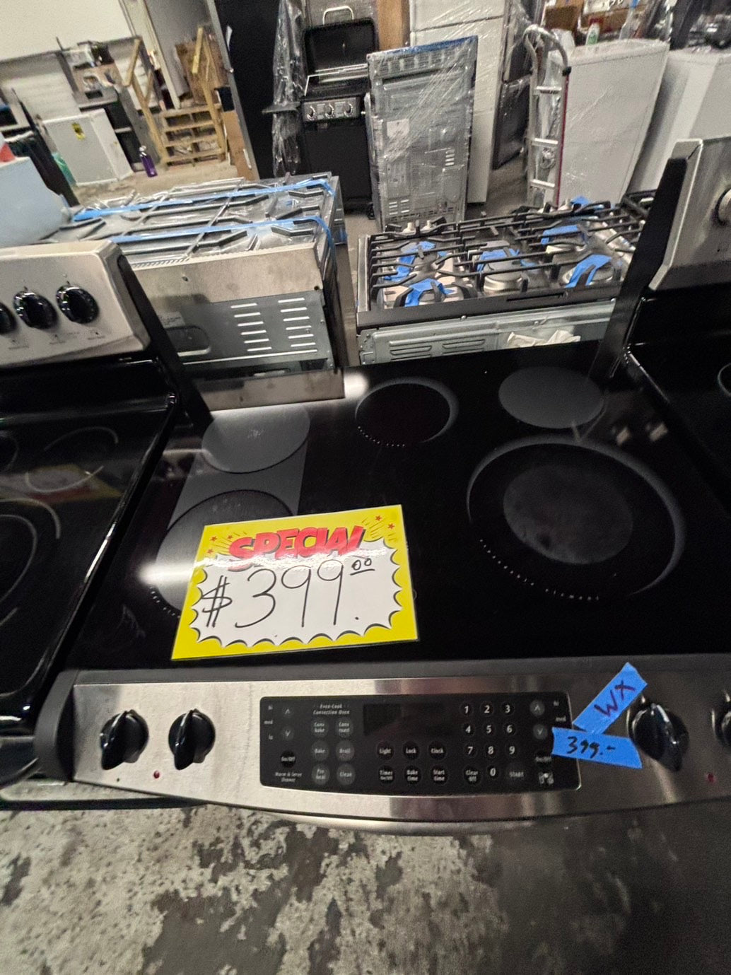 >*sale🔥Frigidaire slide in Glass top electric 220v range 5 burner warm zone bake broil self clean in stainless steel 30" used-Refurbished #ETT27B