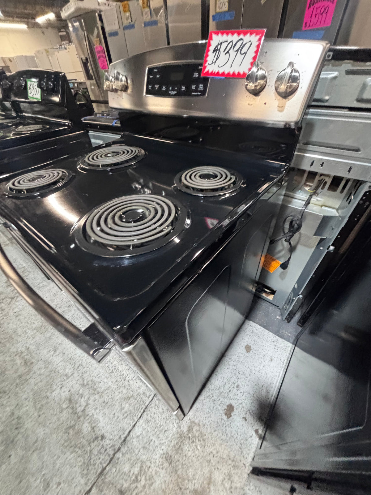 }GE black & silver electric coil top range coil 220v bake /Broil 4 burner used-Refurbished  great condition 30" #GASGE4B