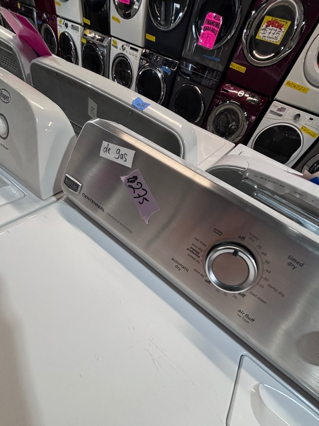 >*Maytag top load washing machine with agitator  & GAS dryer set 27” in #WD975BB used-Refurbished