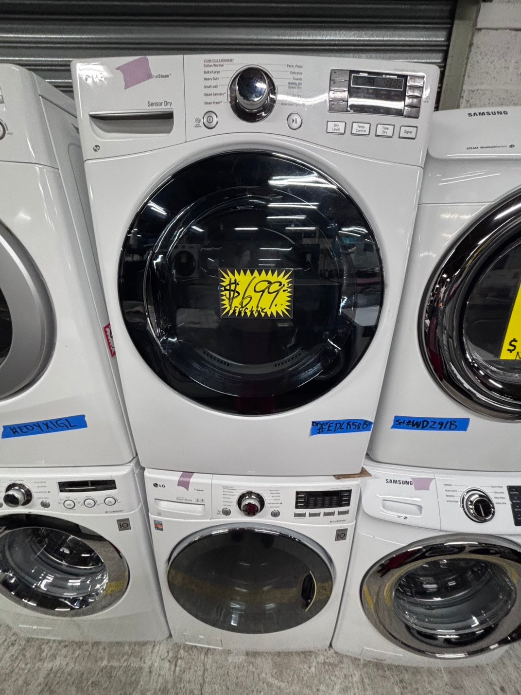 >LG washer 4.5 cu ft & steam dryer 7.5 cu ft set electric 220v front load stackable or side by side - sensor dry He in white   #WM51B