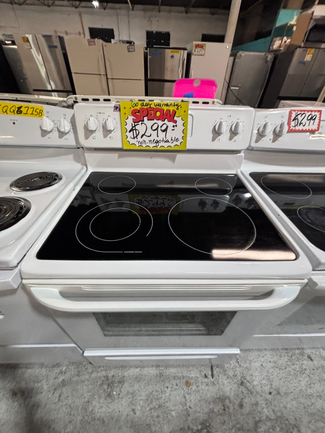>*special 🔥Frigidaire electric 220v glass top range bake Broil roast self clean white  30" used-Refurbished #FEW911B