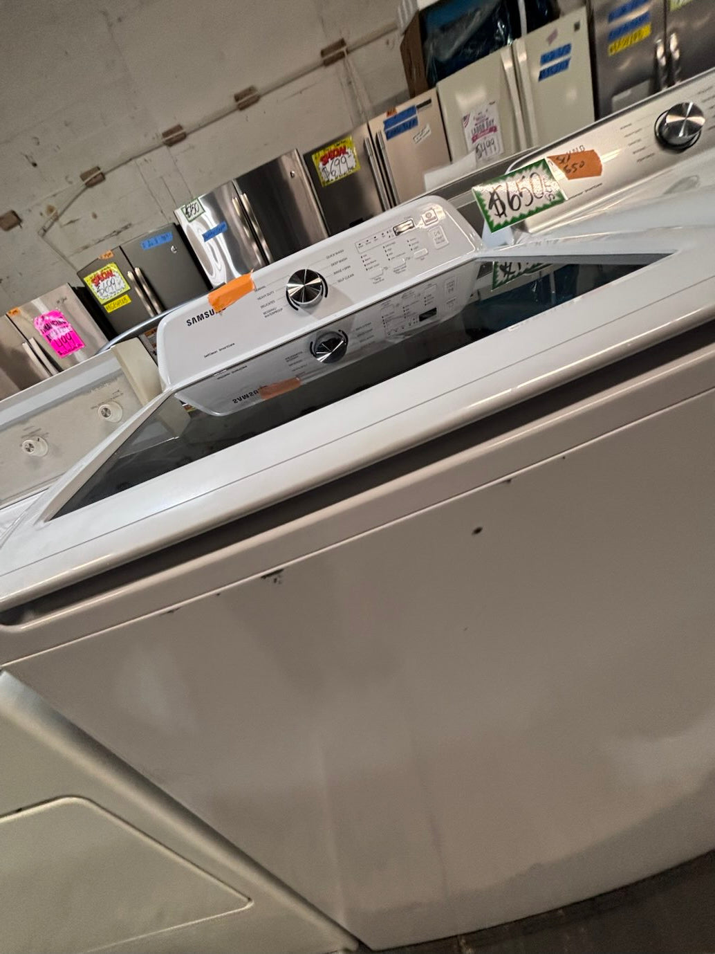 } }Samsung white  top top load washer with agitator large capacity & dryer set electric 220v side x side top load stainless steel  drum ,white color used-refurbished #MYK1B3B