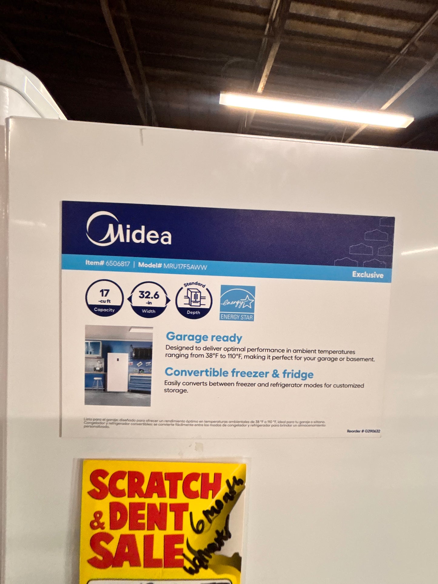 Open box 📦 17cu. ft. Midea Garage Ready Freezer/fridge convertible in White with Temperature Alarm ENERGY STAR #FZR77WBB