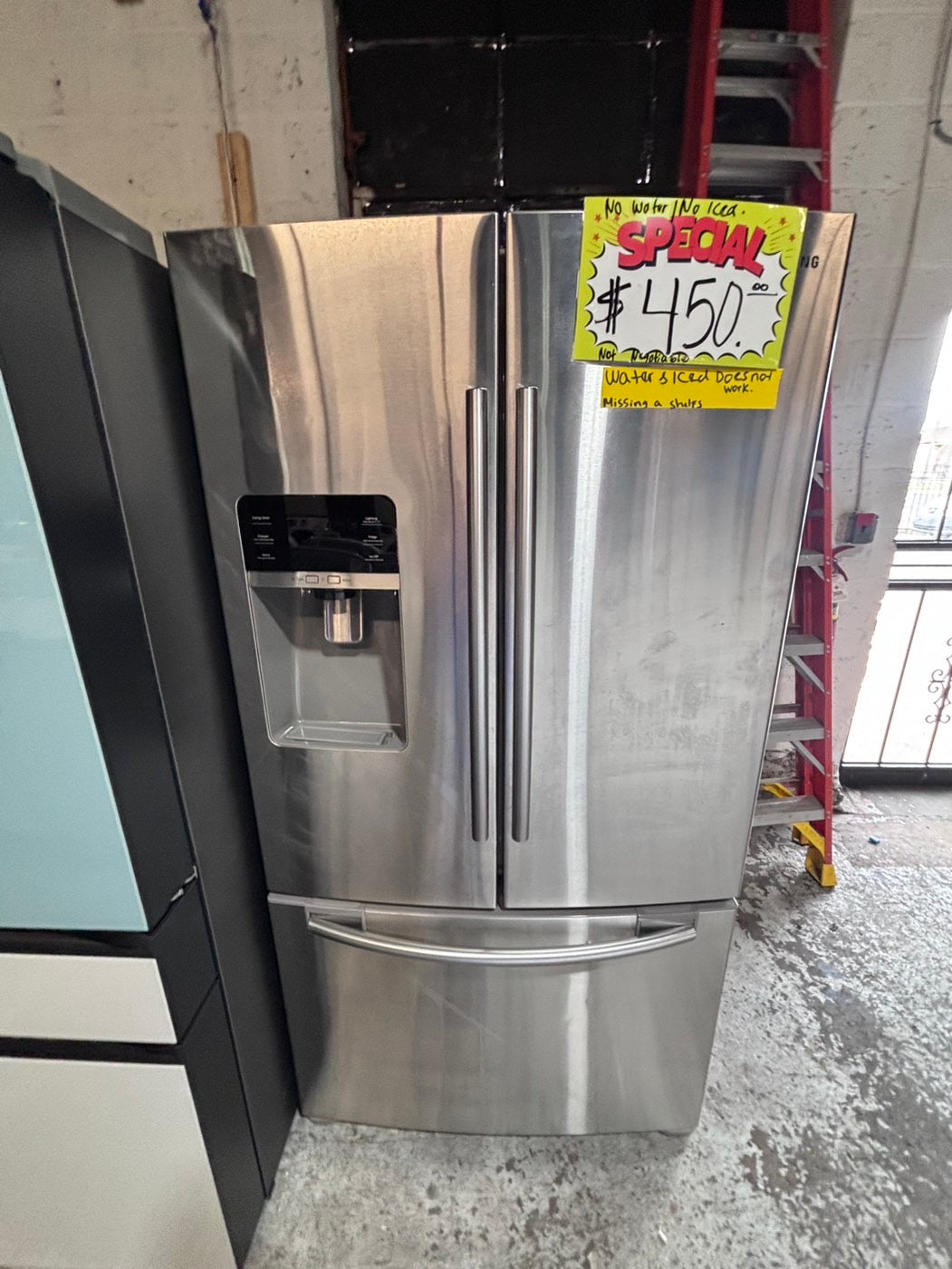 } SALE 🔥36”Samsung French doors  fridge  stainless steel ((ice maker & water doesn’t work) doesn’t affect on the others functions. #WFE15WB