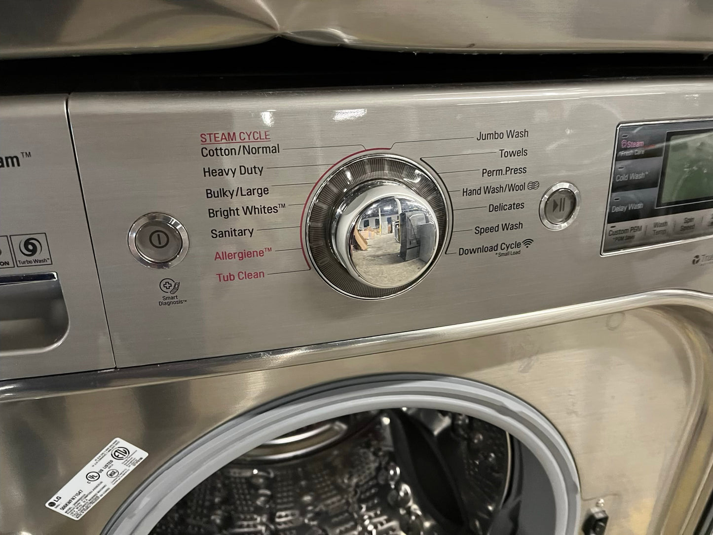 -LG washer & dryer set electric 220v front load jumbo size stackable stainless steel drum 29" #WD185VB Refurbished