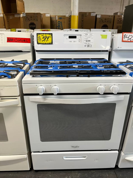 Whirlpool Gas range 4 burner bake broil in white Refurbished 30° #GR214EB