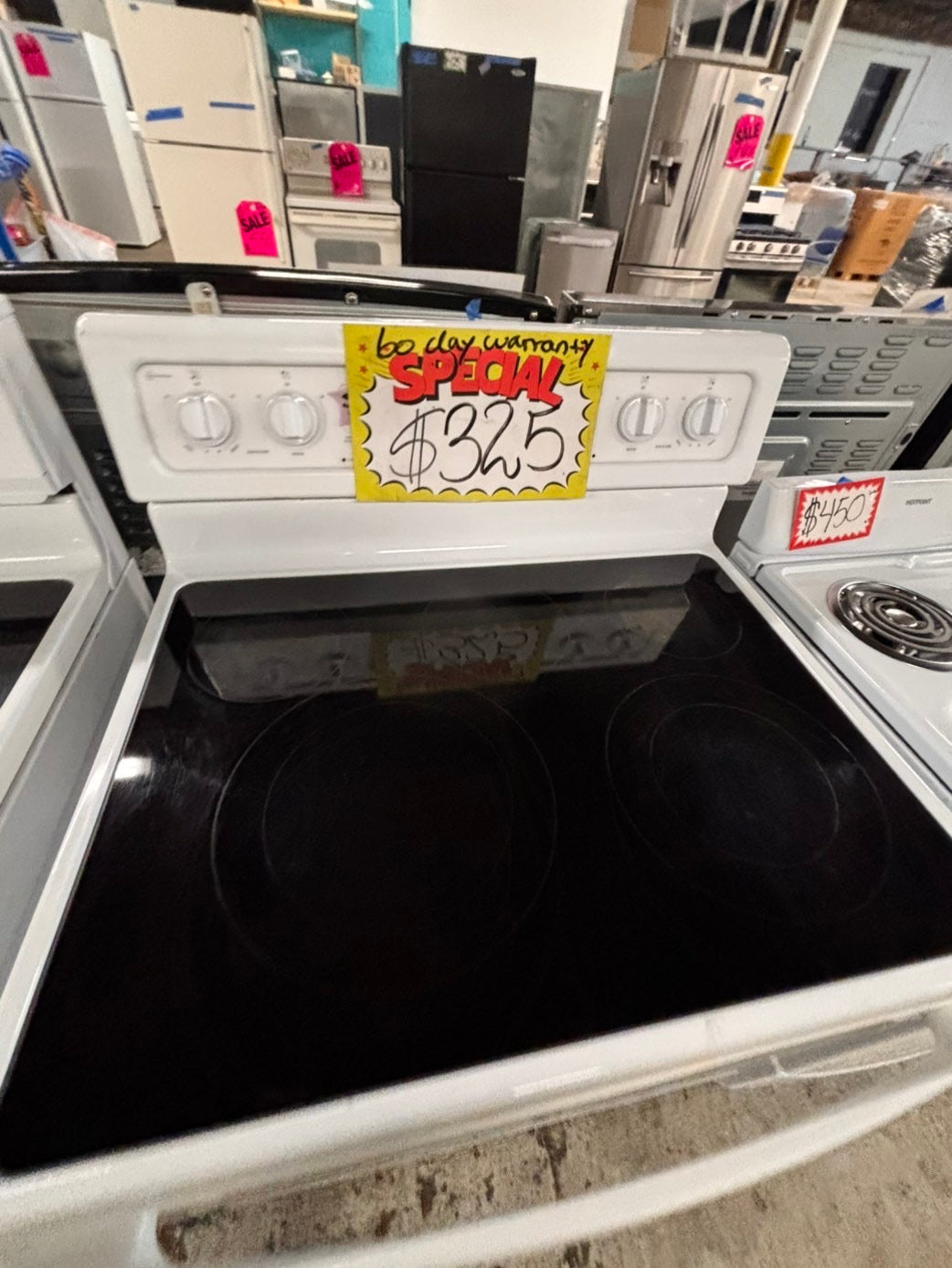 >special🔥whirlpool Glass Top electric stove white convection oven bake broil 5 burner Self clean 30” white Refurbished #EW3P21B