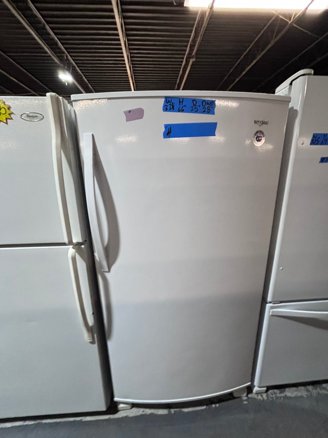 >>whirlpool 33”wide x 66 height x  25”depth up-right freezer white 20cu.ft Refurbished-used #RF5CZXB