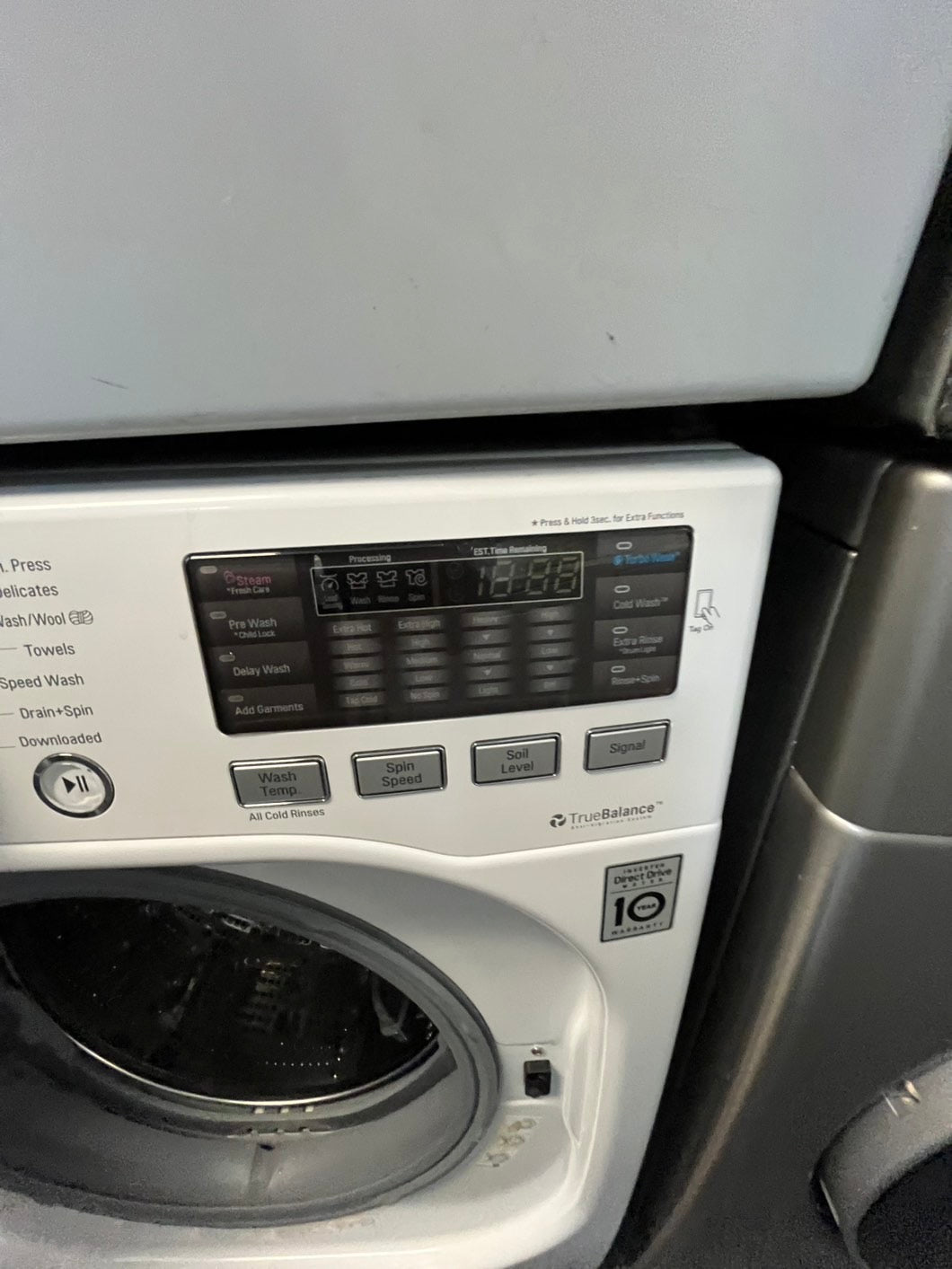 Lg front load Electric dryer 220v  and front load washer set white  stackable 27” wide  in Refurbished #WDEST2L