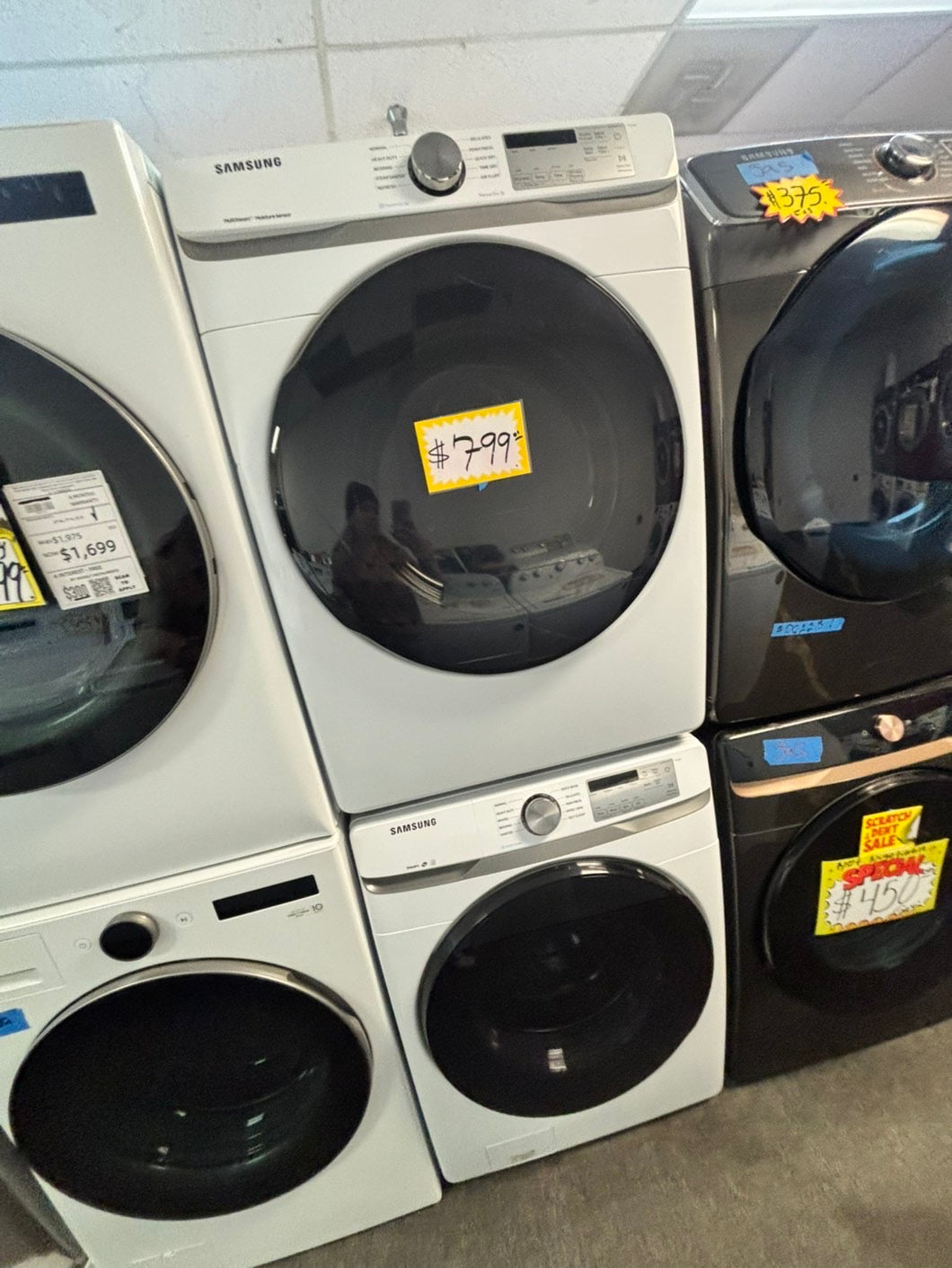 -Samsung steam white color washer 4.5 cu ft & steam dryer 7.5 cu ft set electric 220v front load stackable or side by side -sensor dry HE  #WD1921VL