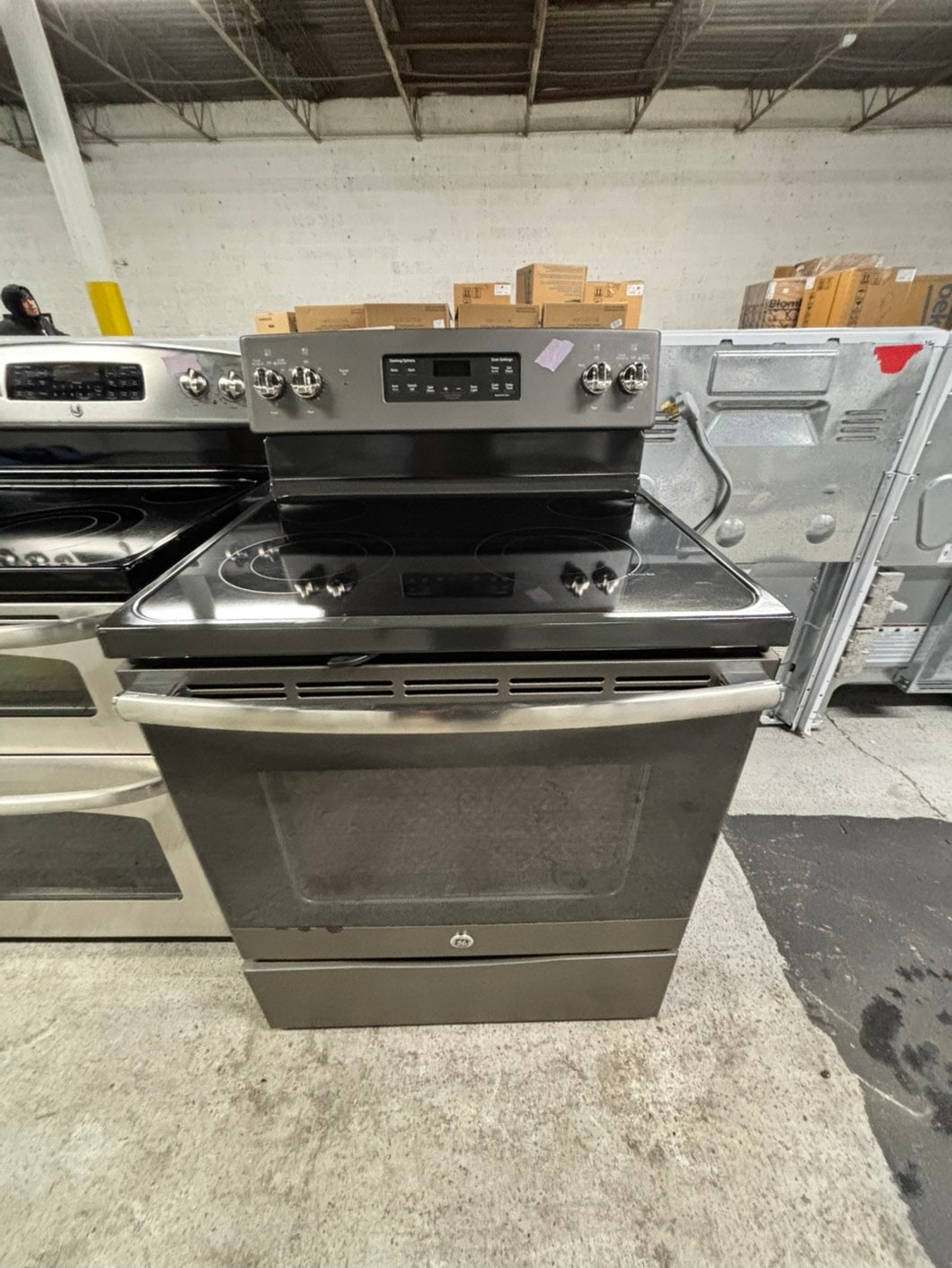 🎉 BLACK FRIDAY ⚡️ GE slate glass top electric range 220v 5 burner warm zone Refurbished stainless steel bake Broil self clean fast boil 30" #RE8941B-TS