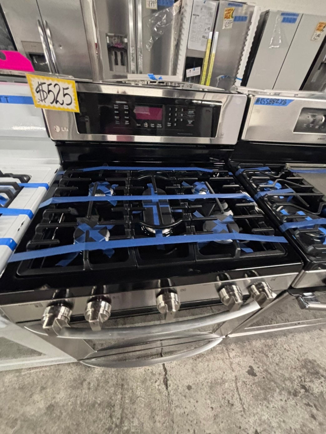 >LG Gas range 5 burner convection oven bake ,broil Hi/Lo self clean in stainless steel used-Refurbished 30” #SGZQ99B