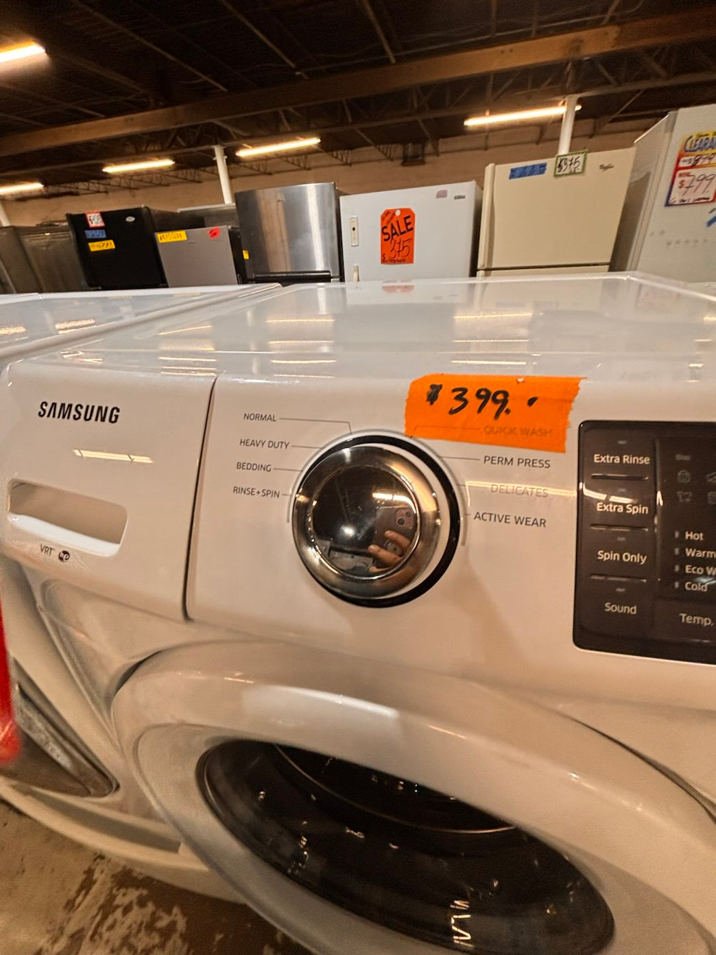 }}Samsung used- refurbished front load electric 220v dryer & washer large  capacity with pedestals in white color 27” working 💯 with warranty #FLSG427B