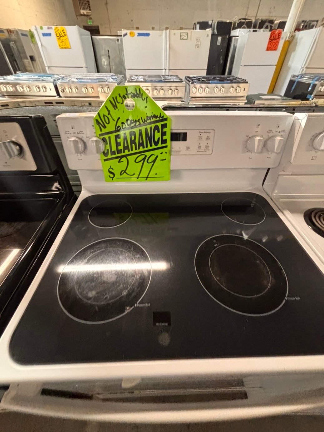 >*special🔥GE electric 220v glass top range bake Broil roast self clean white  30" used-Refurbished #GW4321B