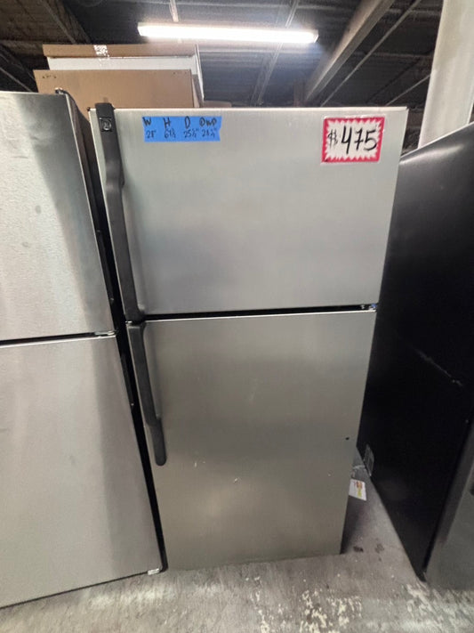 >*28”GE top freezer fridge with ice maker inside stainless steel  used-refurbished #FGBS3RB