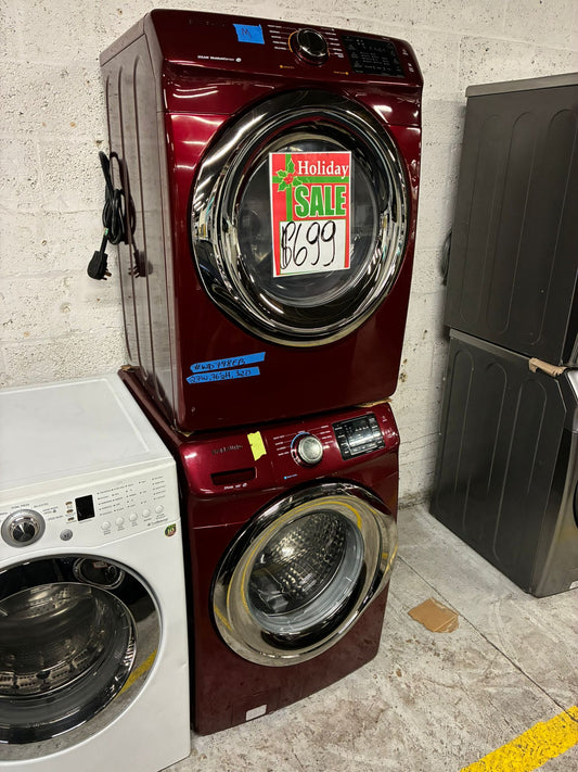 🎄Holiday Sale 🎁 Samsung washer 4.5 cu ft & dryer 7.5 cu ft set electric 220v front load stackable or side by side - sensor dry He in burgundy #WD798EB