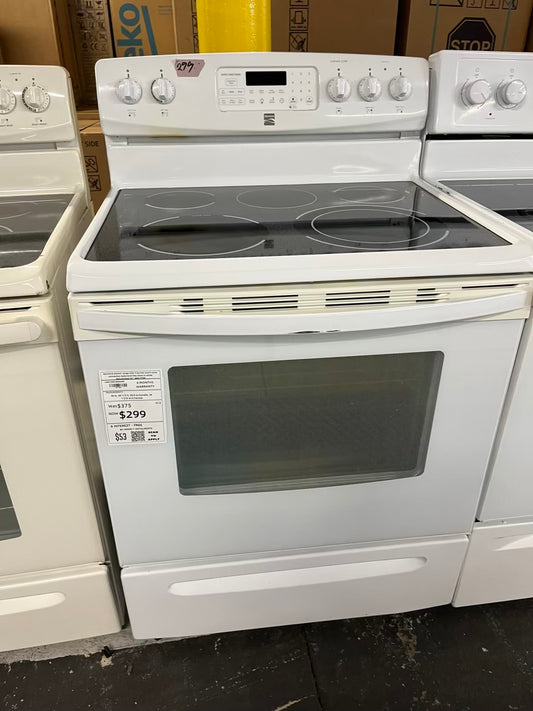 Kenmore electric range 220v 5 burner warm zone convection bake broil flex clean in white Refurbished 30" #ER177EB