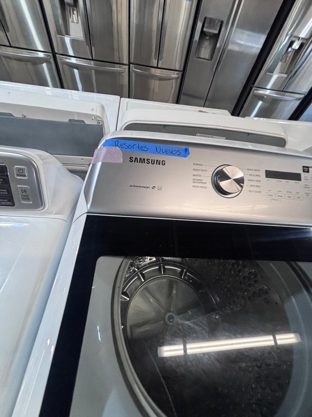 >*samsung white  top top load washer large capacity & dryer set electric 220v side x side top load stainless steel drum white color used-refurbished #W5CB3YB