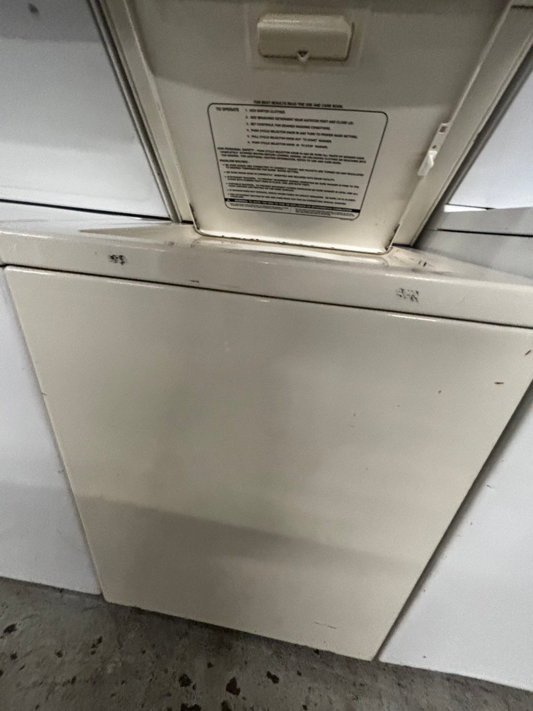 >GE stacked laundry center Electric 220v washer & dryer set used -in off white 24" #LCGY7B