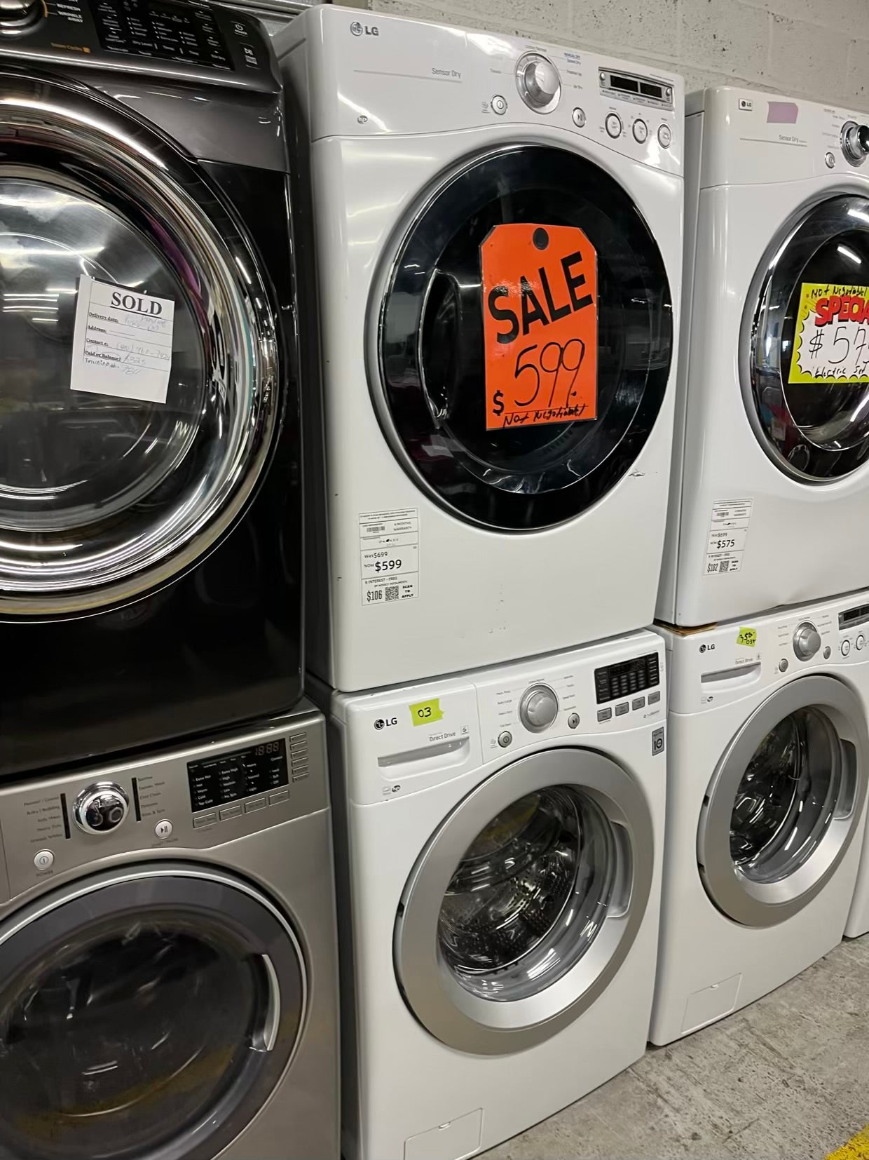 LG washer & dryer set electric 220v front load stackable in white 30" in Refurbished #WD926ZB