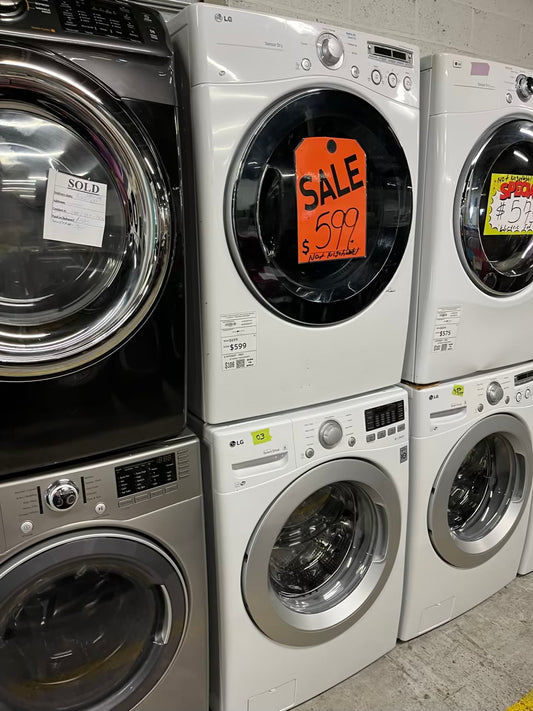 LG washer & dryer set electric 220v front load stackable in white 30" in Refurbished #WD926ZB
