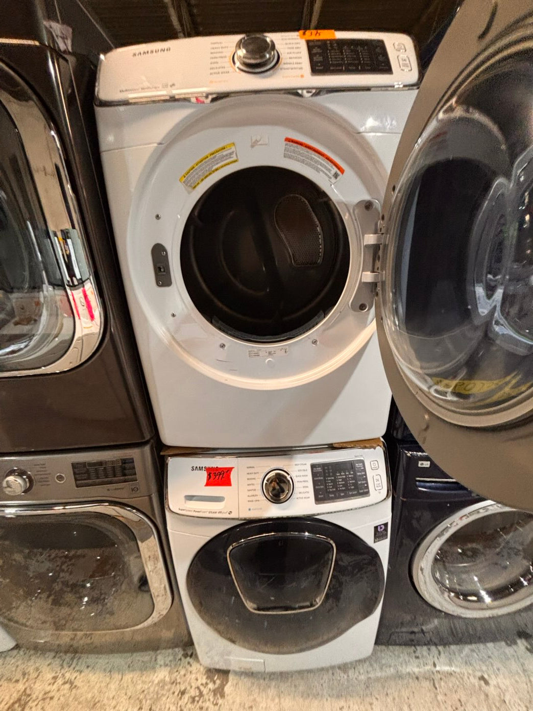 }} Samsung add-wash washer large capacity& electric dryer steam set front load stackable or side by side white  27” in used-Refurbished working 💯 with warranty  #SFH375ET