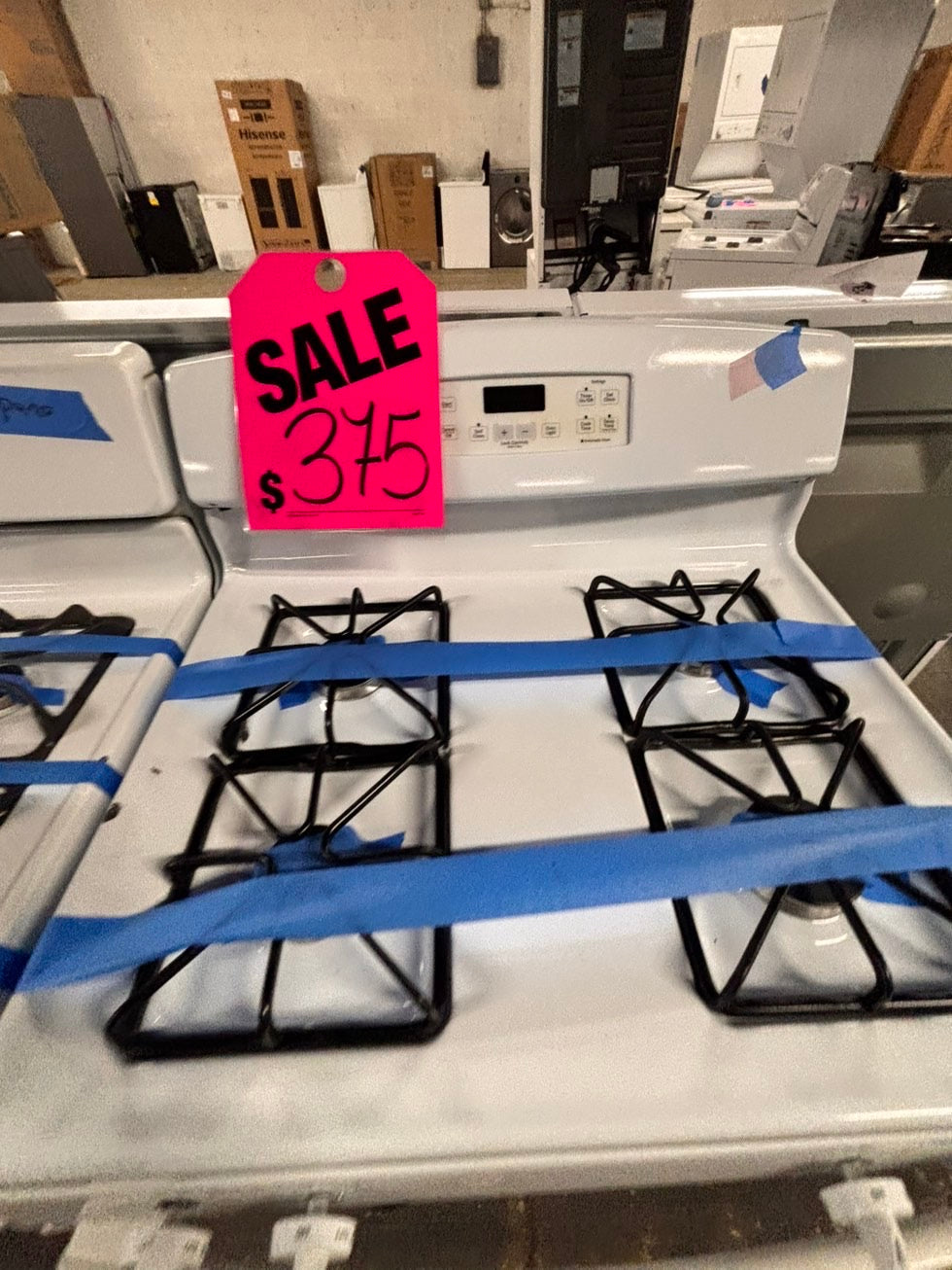 >GE Gas range 4 burner bake broil Hi/Lo self clean in white used-Refurbished 30” #GERR6TB