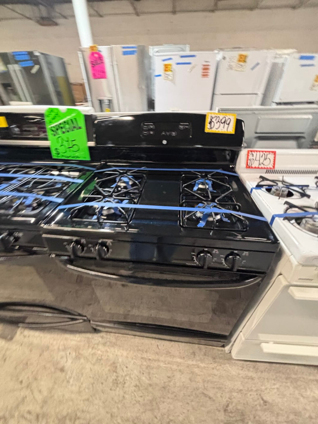 } GE black Gas range 4 burner bake broil self clean working 💯  with warranty ,used-Refurbished 30” #GGB616B