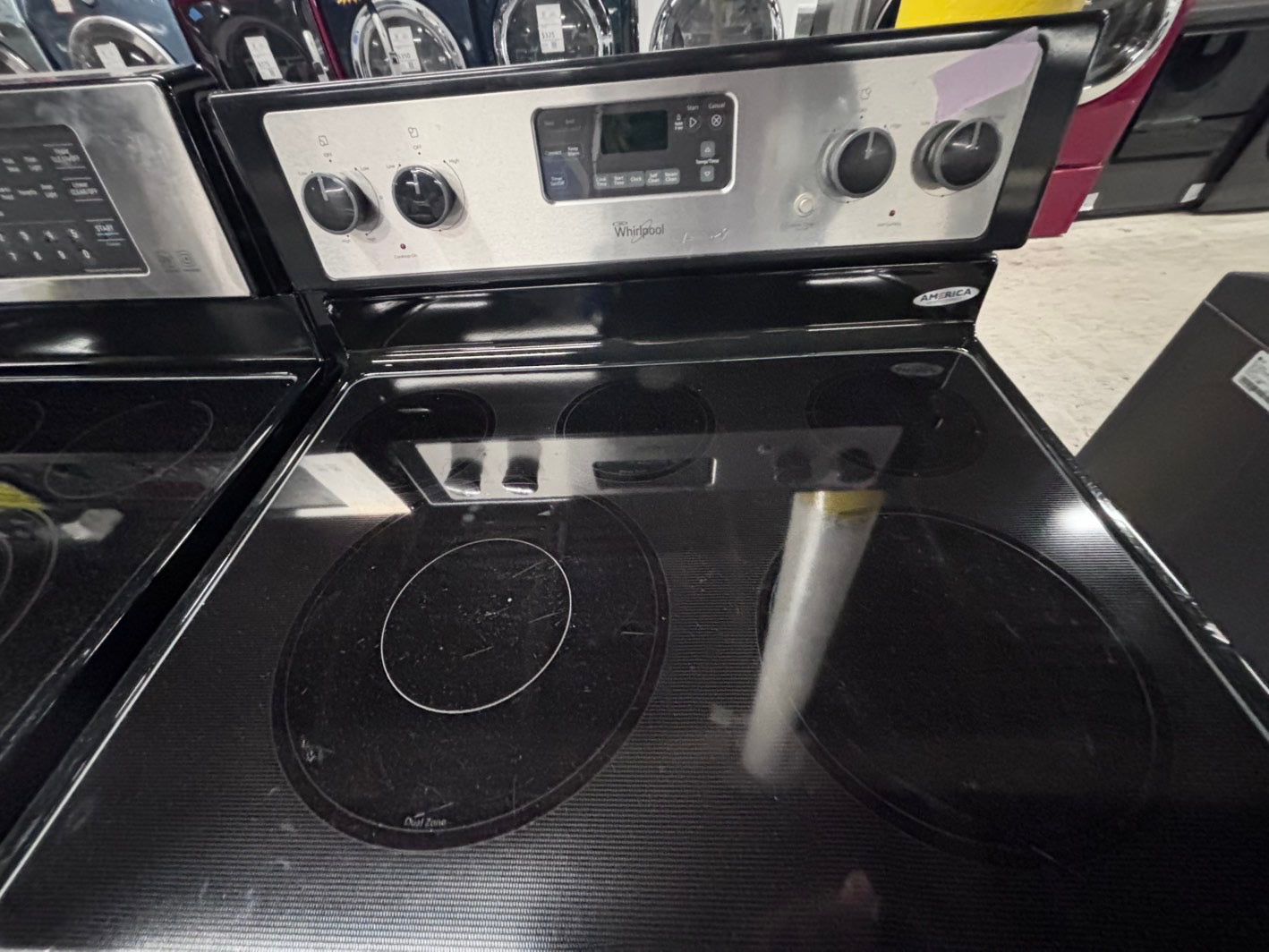 >special ⭐️Whirlpool stainless steel electric Glass top electric range glass top  220v 5 burner used-Refurbished in bake Broil self clean 30" #ERW4XB