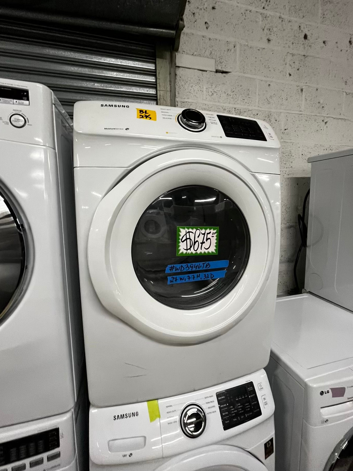 • Samsung  washer 4.5 cu ft & dryer 7.5 cu ft set electric 220v front load stackable or side by side - sensor dry He in white  #WD3946TB