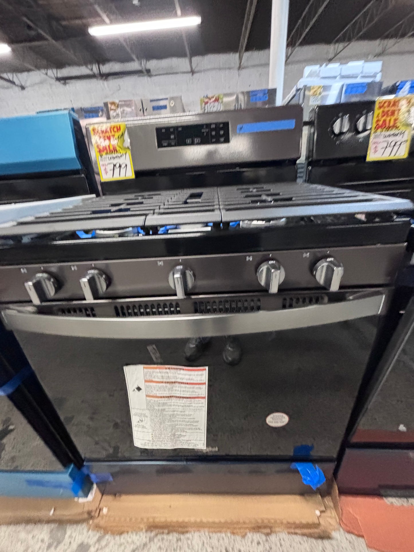 >>new open box New Whirlpool five burners gas stove ,bake /broil  black stainless steel #GSZZ3VB