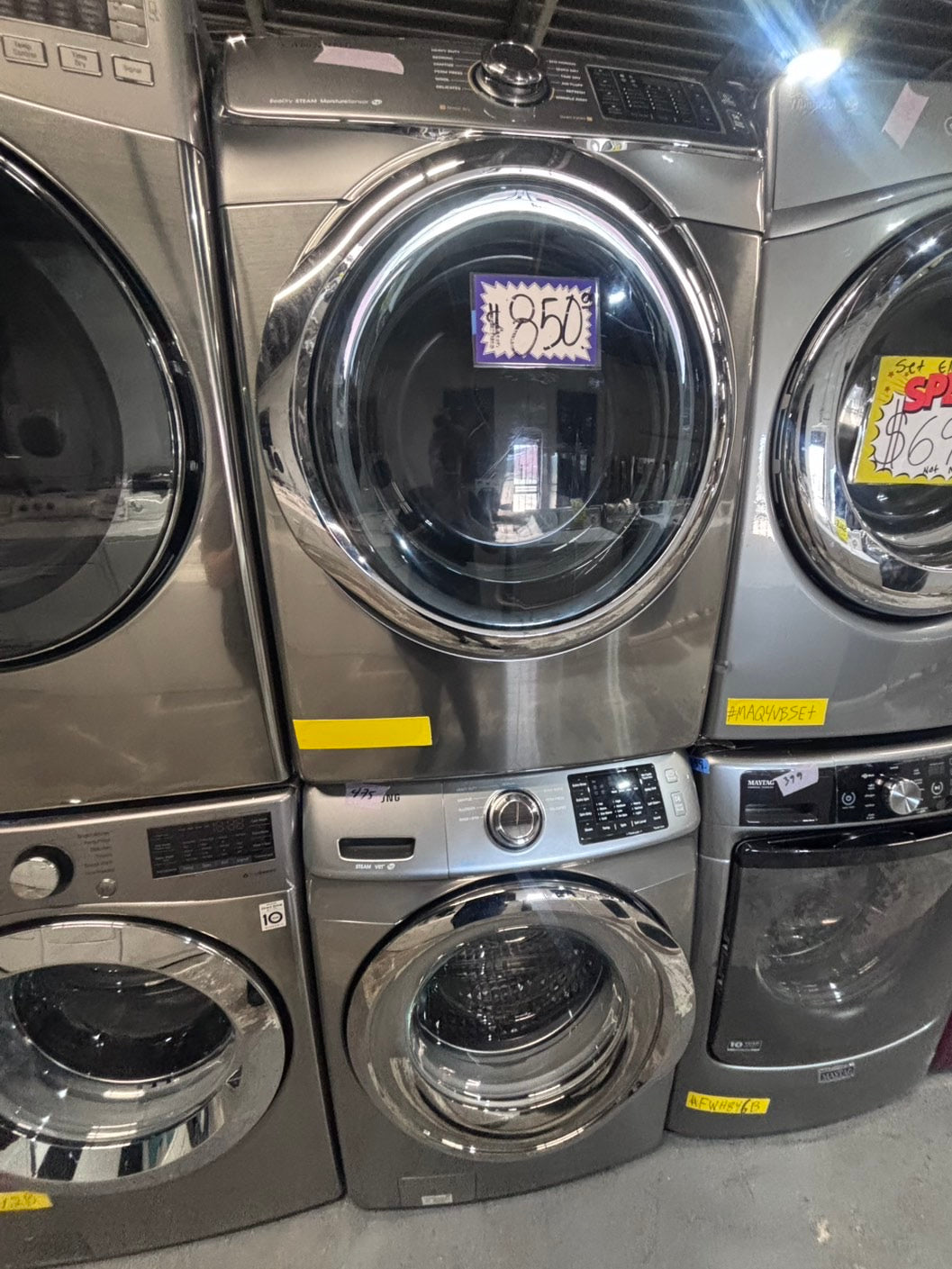 >*Samsung gray washer 4.5cu. ft. Large capacity, & electric dryer set in great condition 27” stackable or side by side  used-refurbished  #SFL23TB