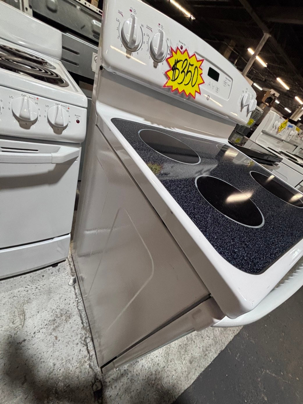 >*GE electric 220v glass top range bake Broil roast self clean white  30" used-Refurbished #ES4321B