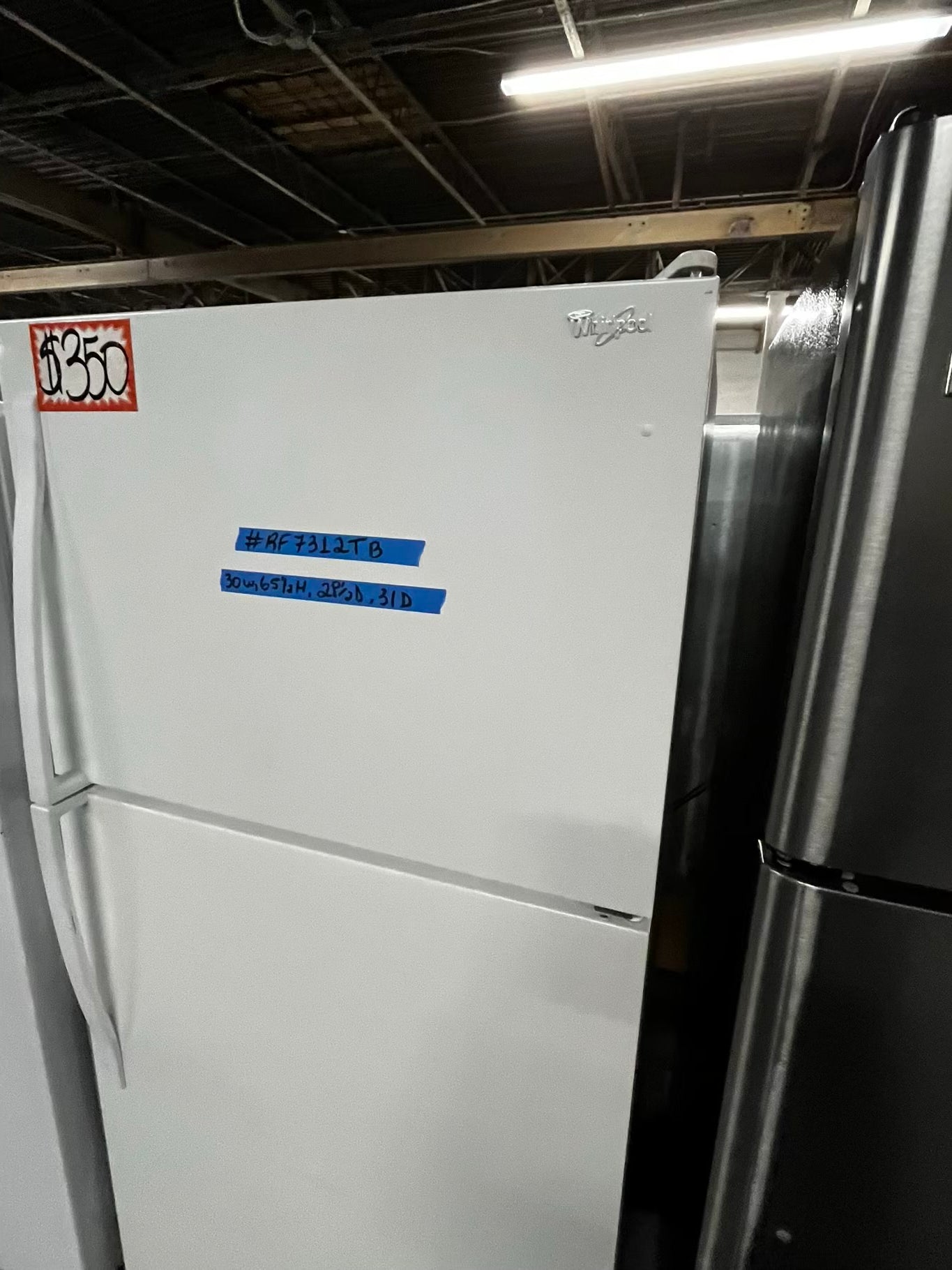 *Whirlpool top freezer refrigerator in white 30” used - refurbished #RF7312TB
