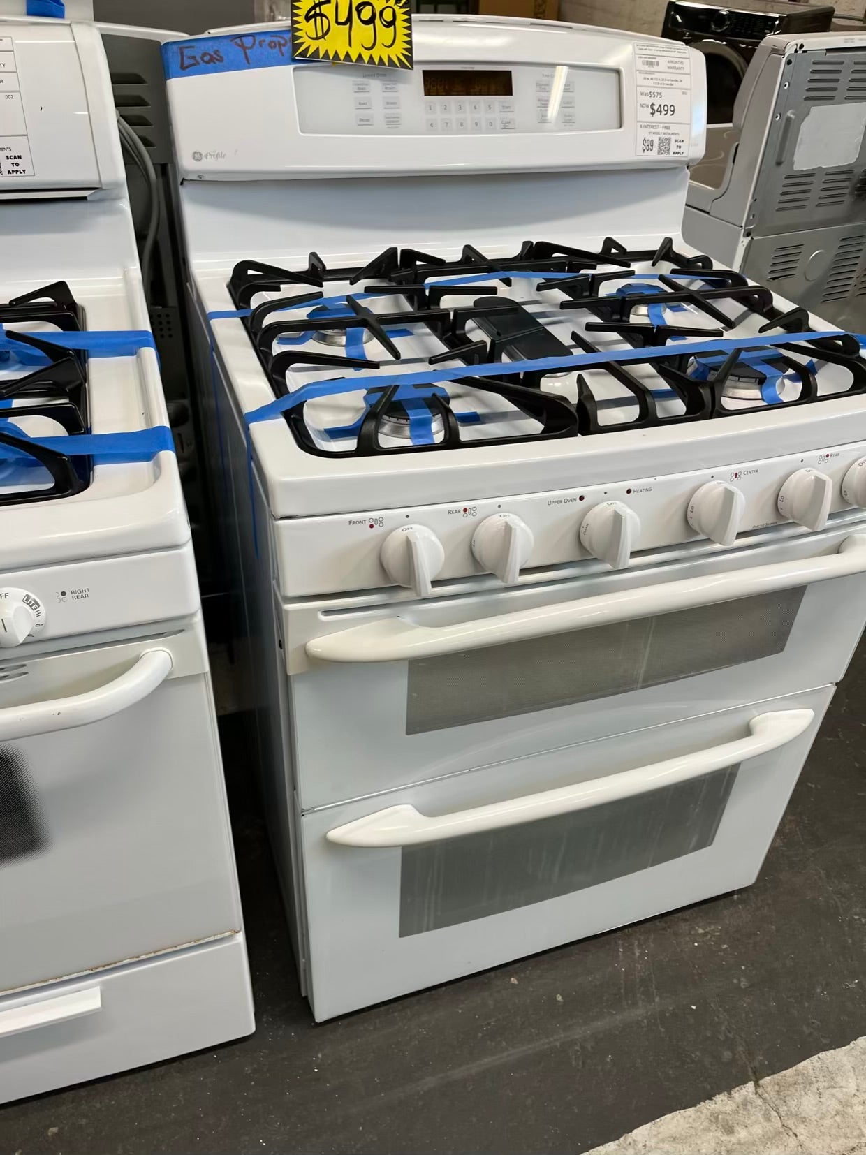GE Profile GAS PROPANE range 5 burner convection bake roast self clean in white Refurbished 30" #GR210TB