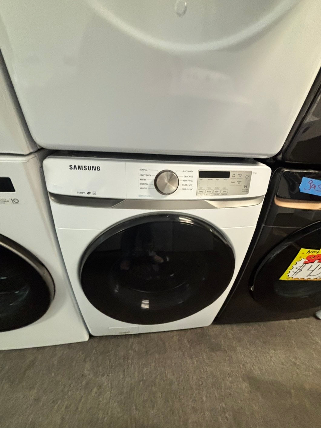 -Samsung steam white color washer 4.5 cu ft & steam dryer 7.5 cu ft set electric 220v front load stackable or side by side -sensor dry HE  #WD1921VL