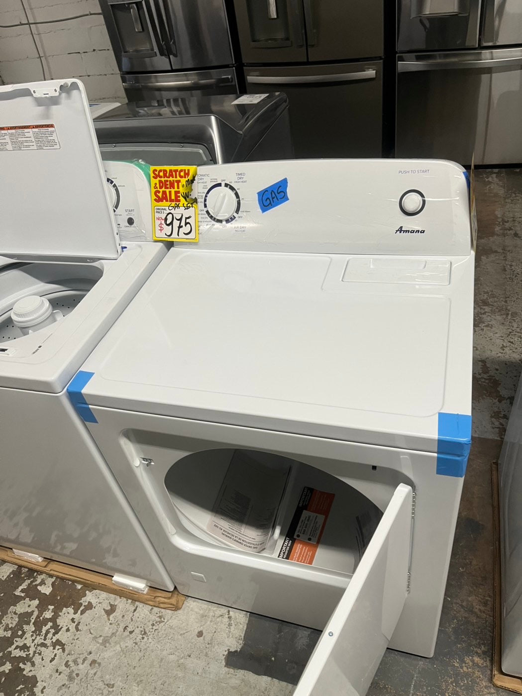 Open box 📦 New S/d Amana Top load washer 3.5 cu.ft and Top load Gas dryer 6.5 cu.ft  set white #AMW35B
