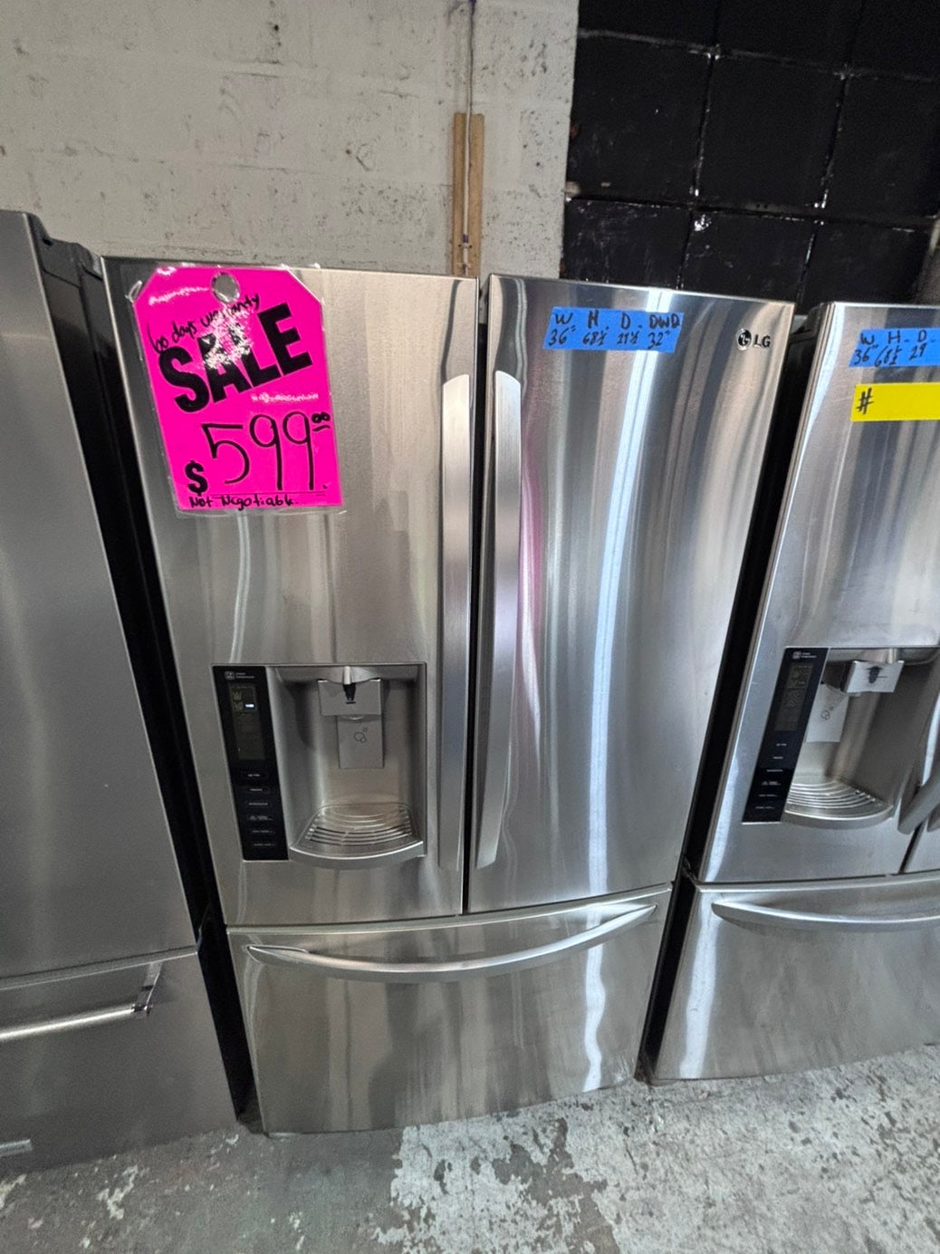 >* special 🔥used-Refurbished LG 36”w x69h x 29 depth refrigerator stainless steel w/ice & water dispenser 36 “ #LGDS73B