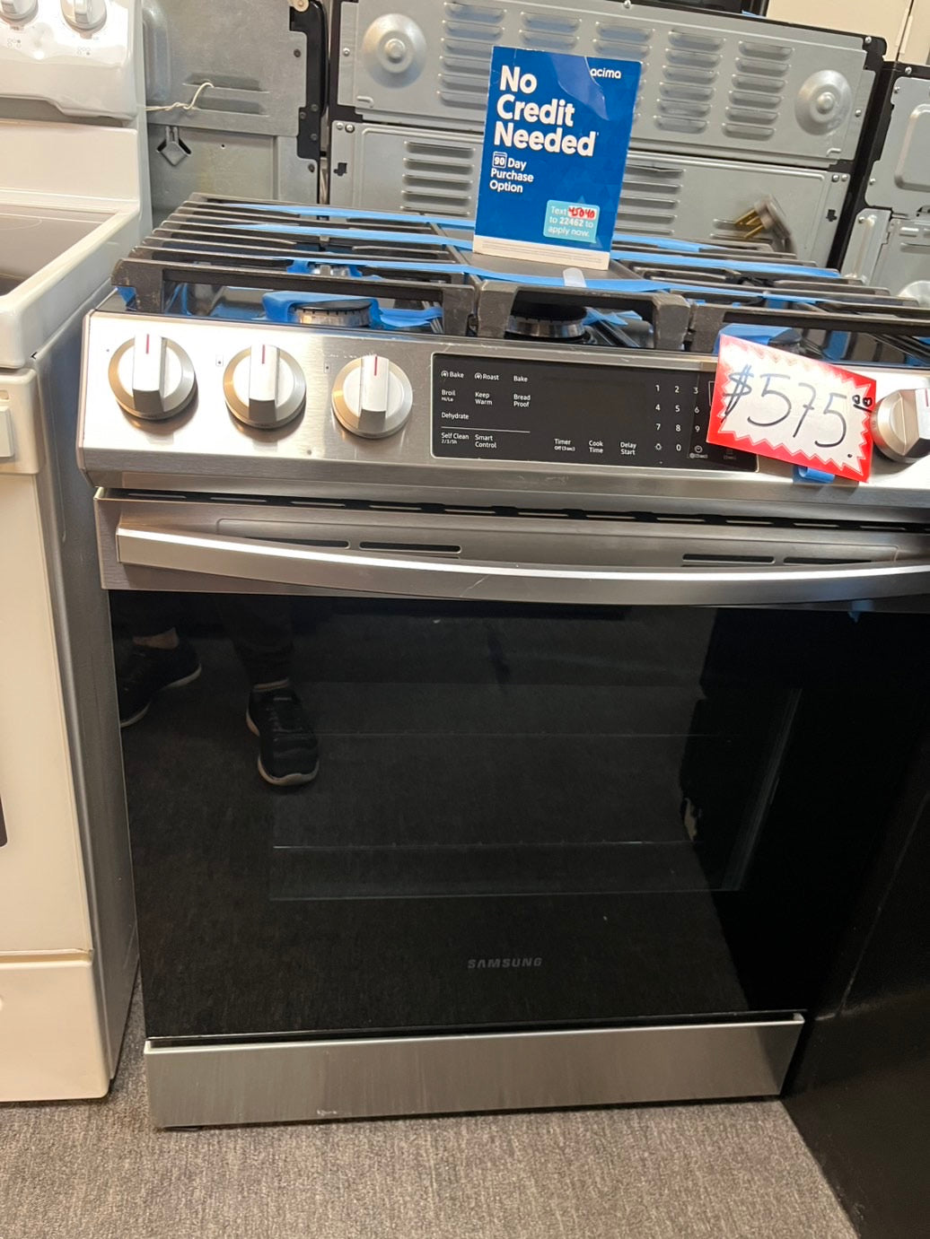 =Samsung 30”  Gas range 5 burner slide in convection bake roast broil self clean used Refurbished" item #GRSMA34L