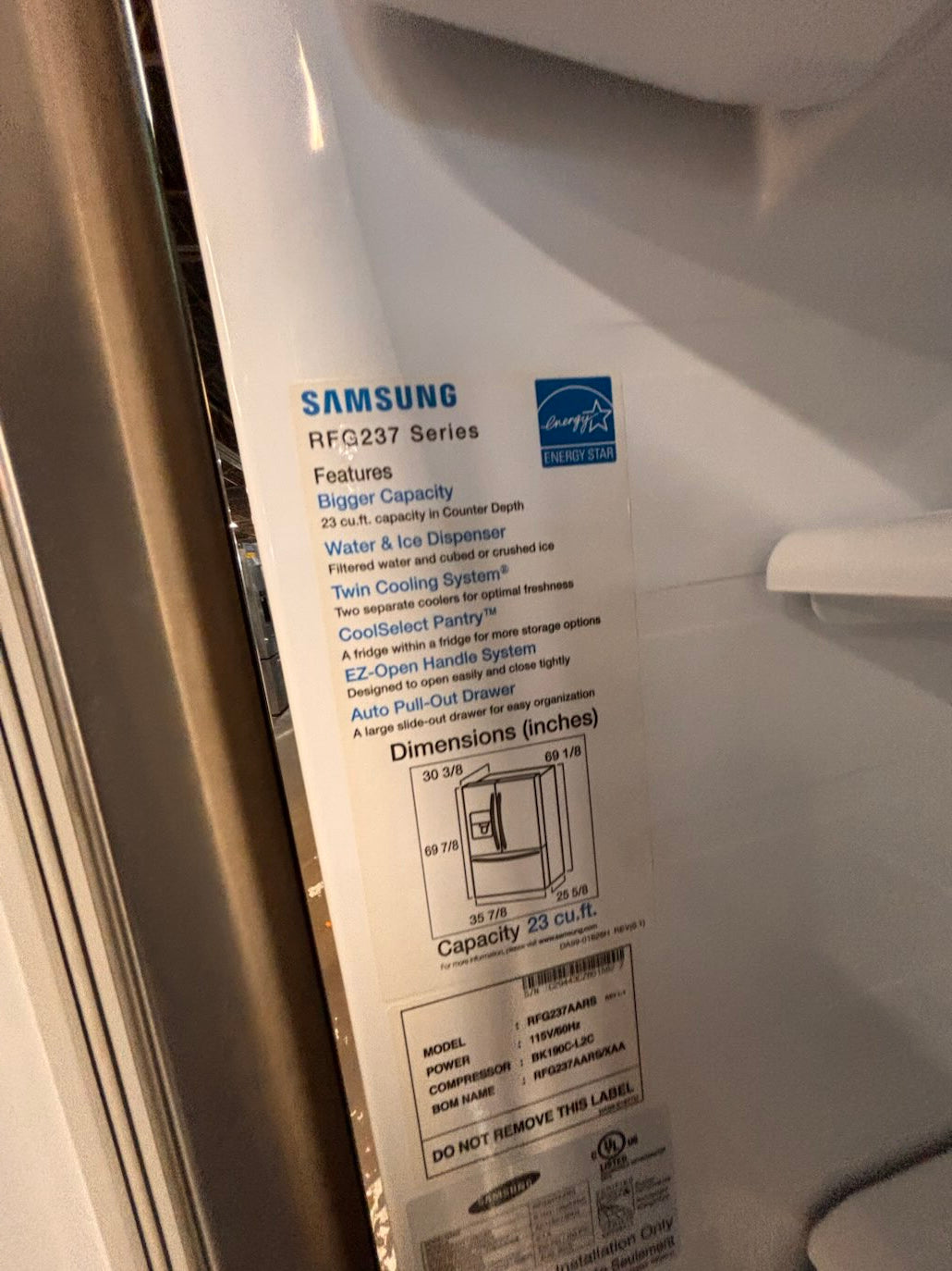 }} SPECIAL 🔥Samsung 36”x 68”1/2 H French door Refrigerator counter depth  24.1/2 depth , stainless steel w/ ice water dispenser , good  condition 36" used-refurbished #SJFDD24B