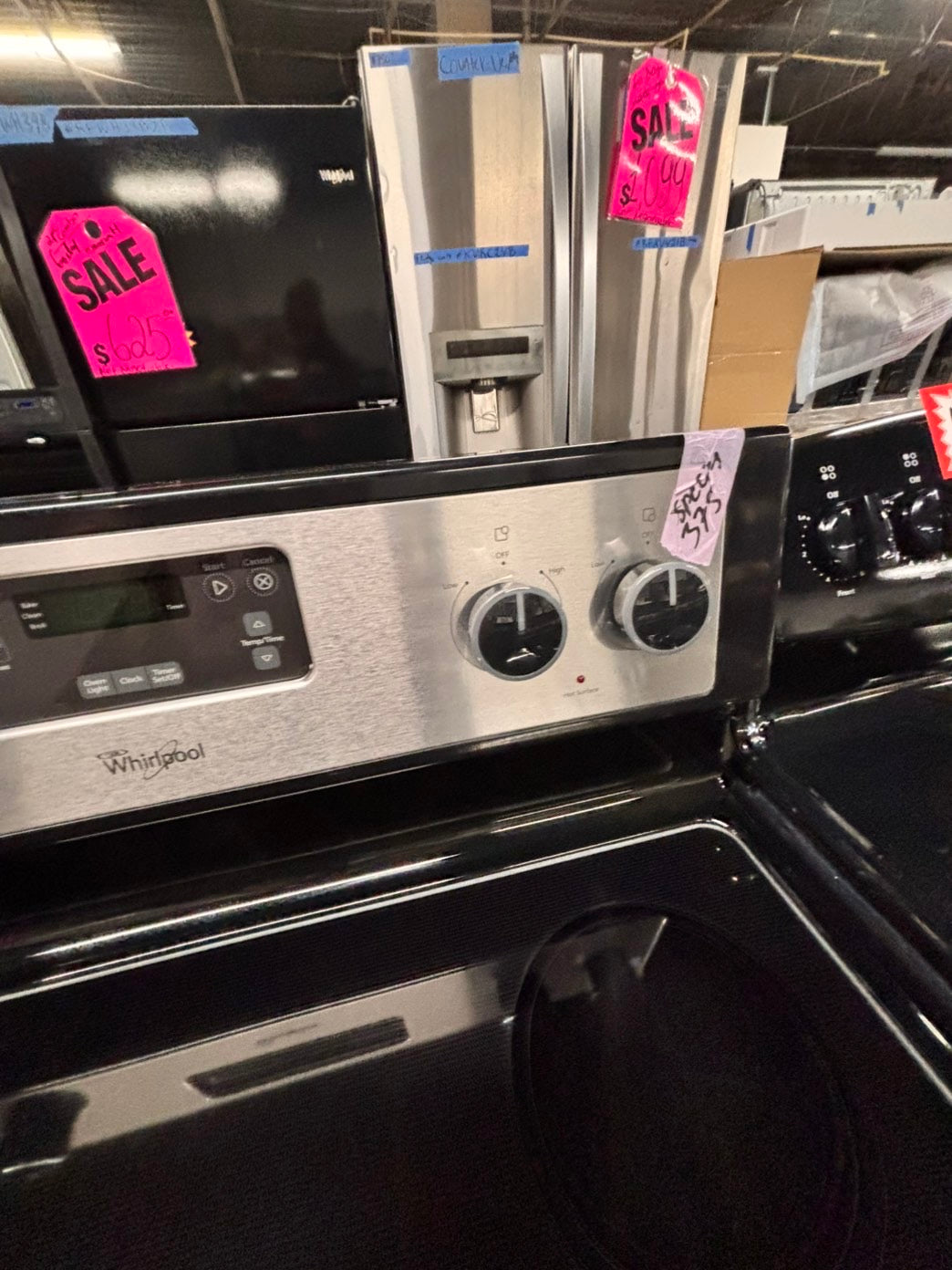 >special🌟whirlpool Glass Top electric stove  bake /broil,Self clean 30” 5 burner ,black & silver color, used-Refurbished   #WEES43GB