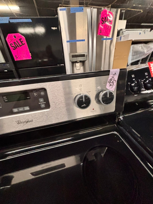>special🌟whirlpool Glass Top electric stove  bake /broil,Self clean 30” 5 burner ,black & silver color, used-Refurbished   #WEES43GB